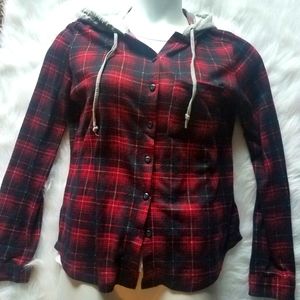 Plaid Button Down with Hood
